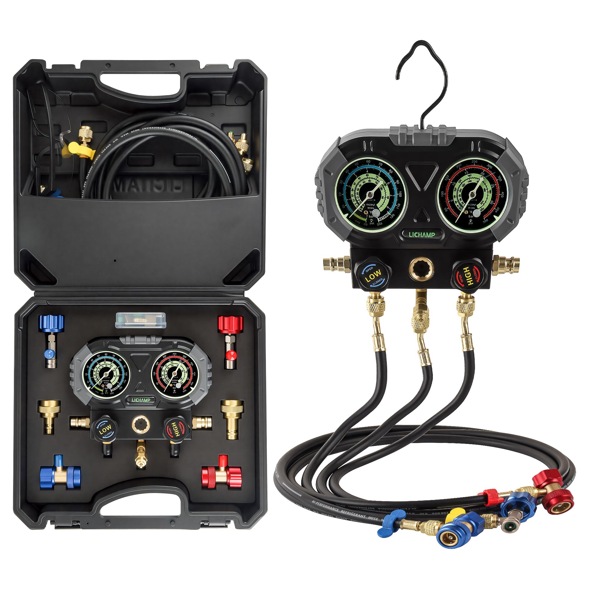 Lichamp AC gauge set front view for compact, easy shop use.