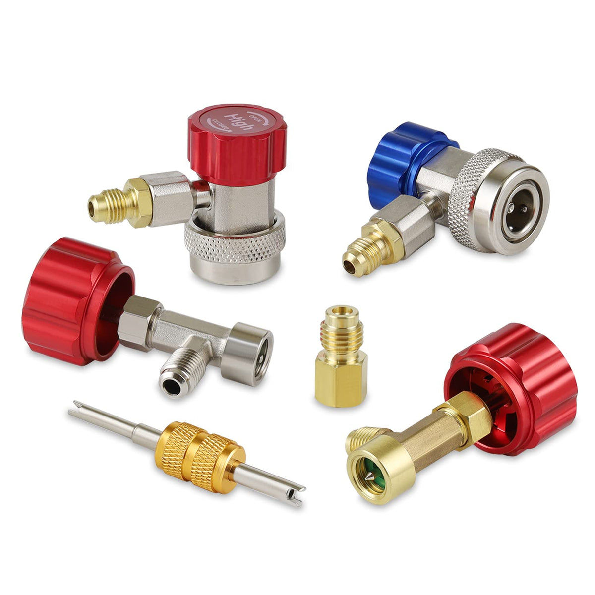 Lichamp AC R134A adapters kit with self-sealing tap for leak-free access.