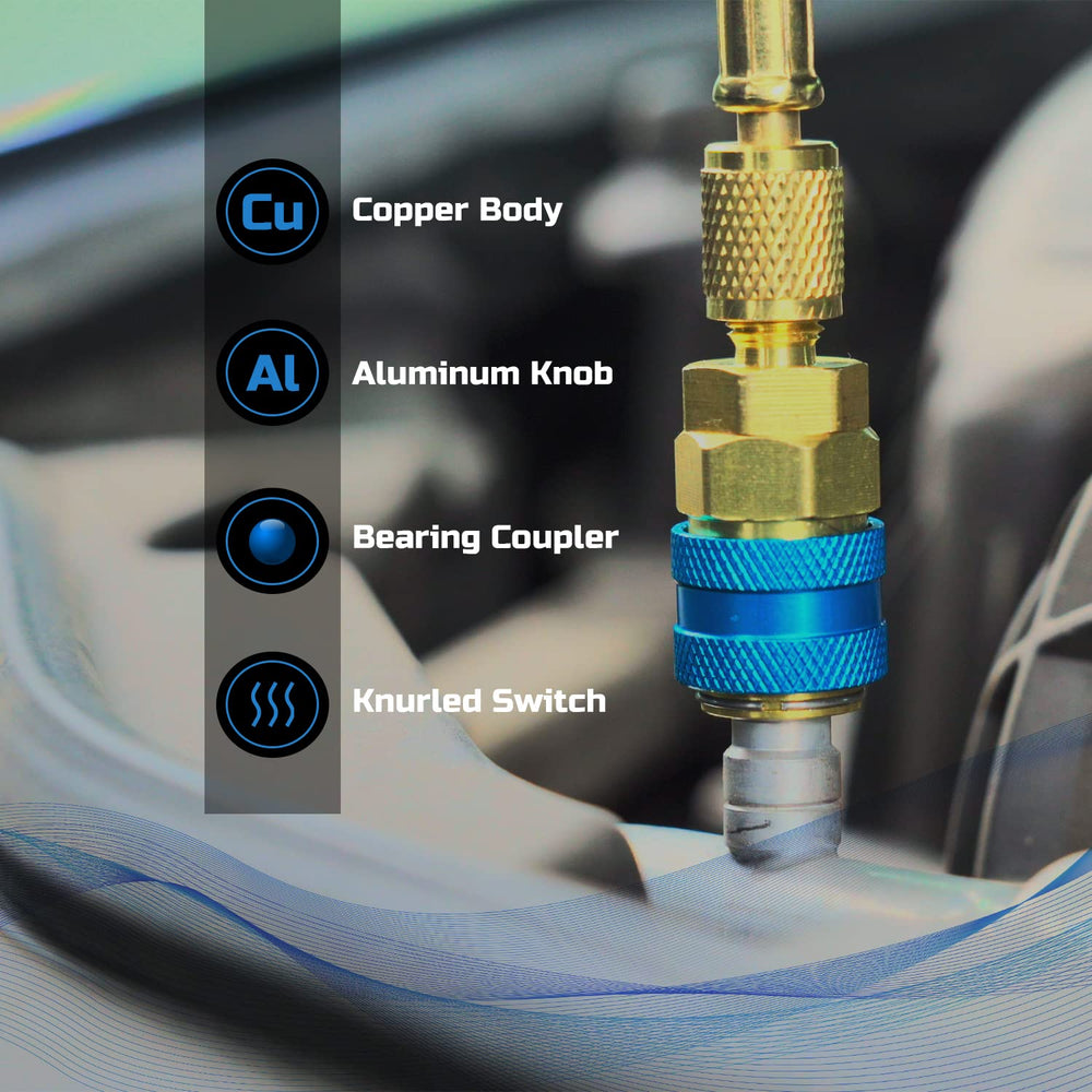 Kit includes multiple tapping and coupling components for fast refrigerant charging