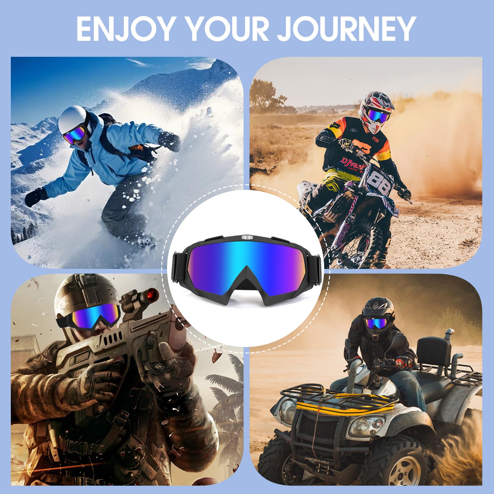 Lievermo motocross helmet-compatible goggles shown with helmet for safe riding.