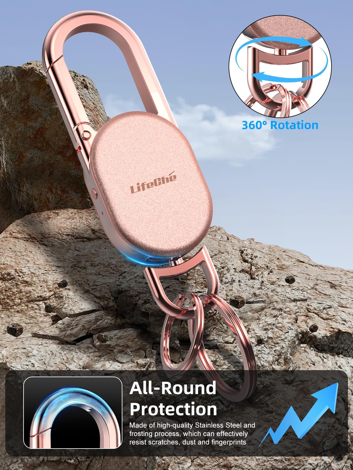 LifeChé keychain includes USB-C charging cable for extended battery life