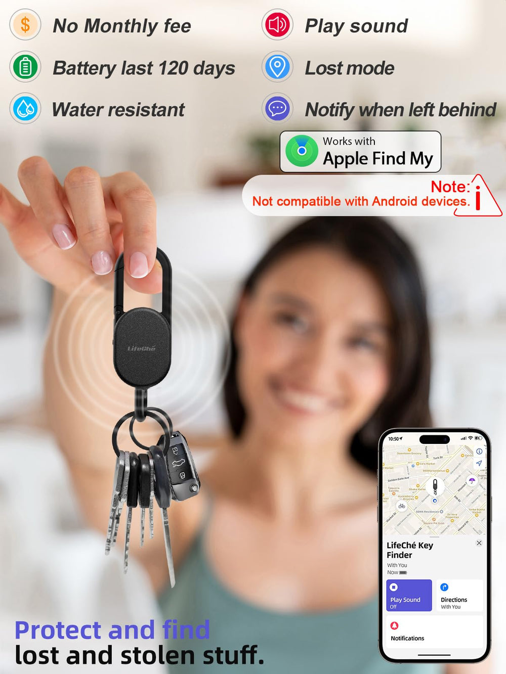 LifeChé heavy-duty stainless steel keychain withstands daily wear
