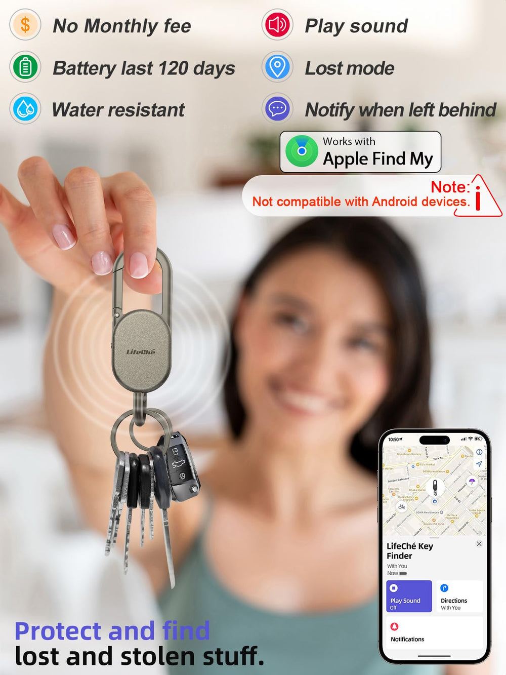 LifeChé keyfinder uses Bluetooth range to locate keys quickly.