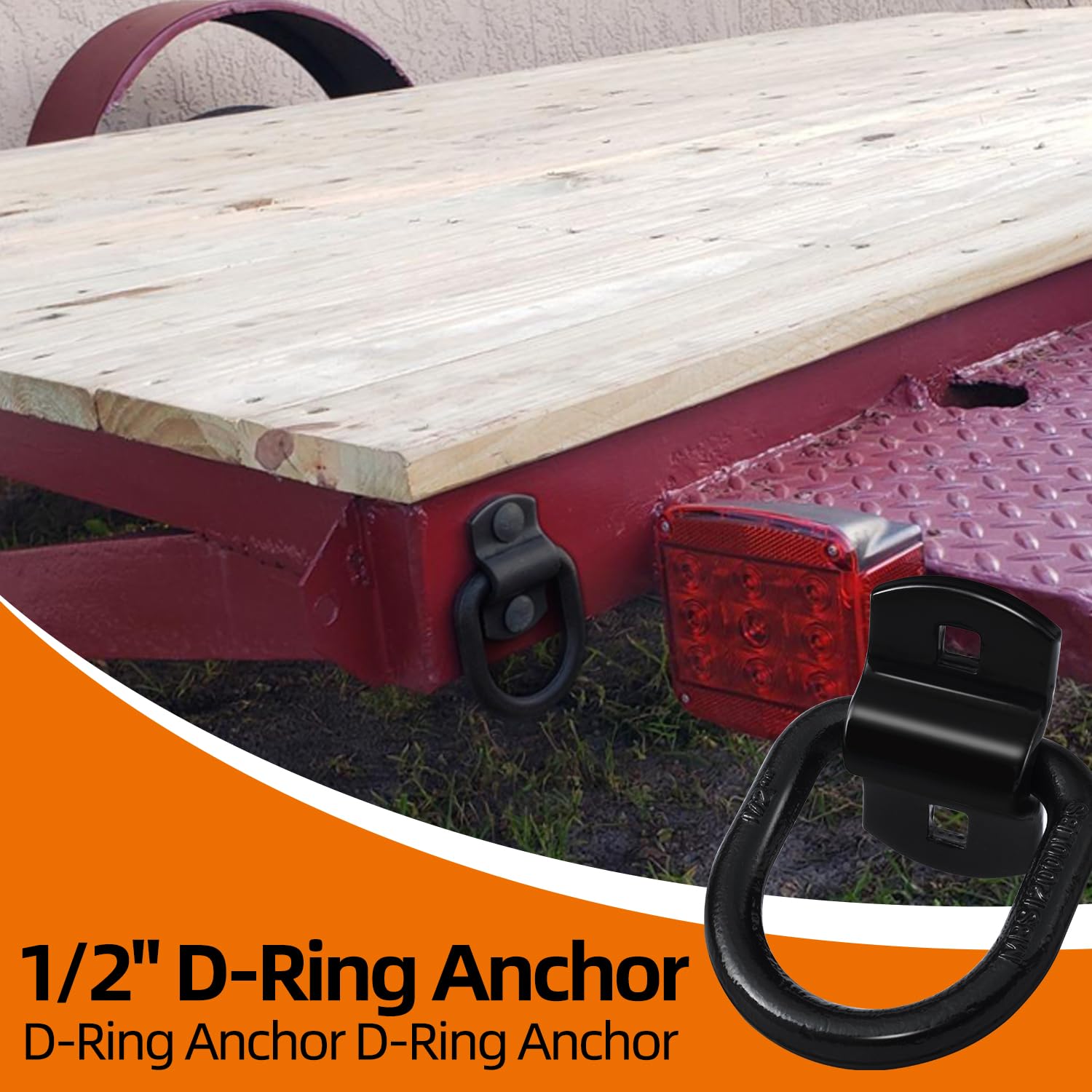 Lifgarfe D-ring anchors for trailer beds with versatile mounting options
