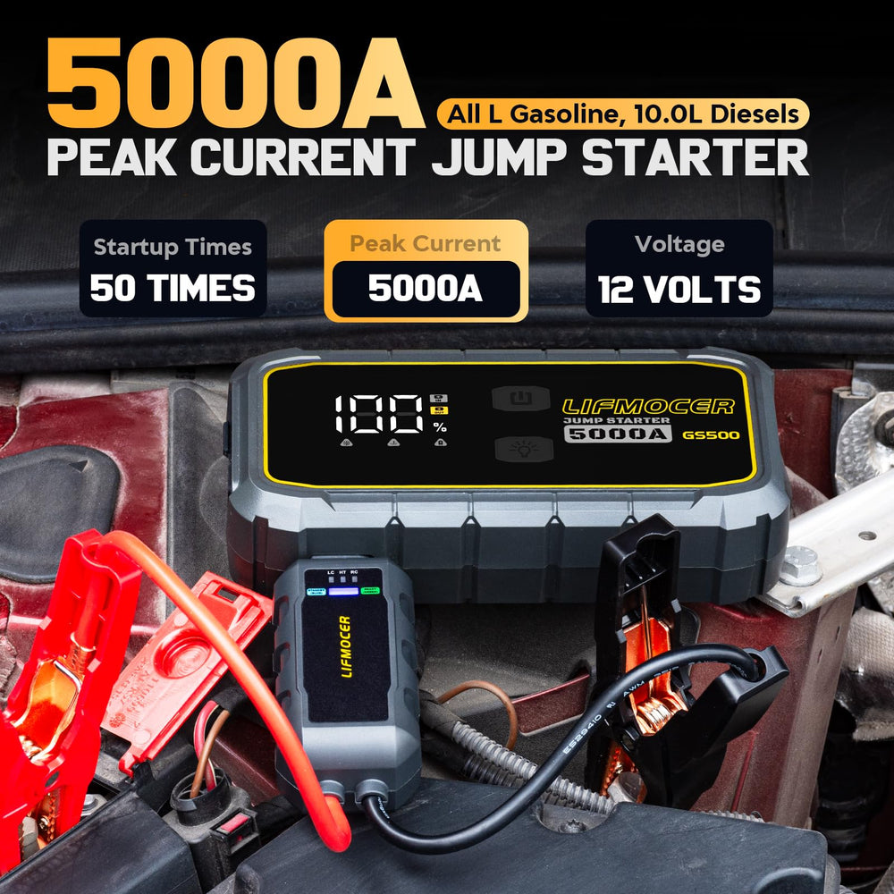 LIFMOCER 5000A jump starter in use powering a vehicle