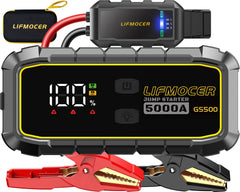 LIFMOCER 5000A jump starter packaging shows a ready-to-use roadside solution