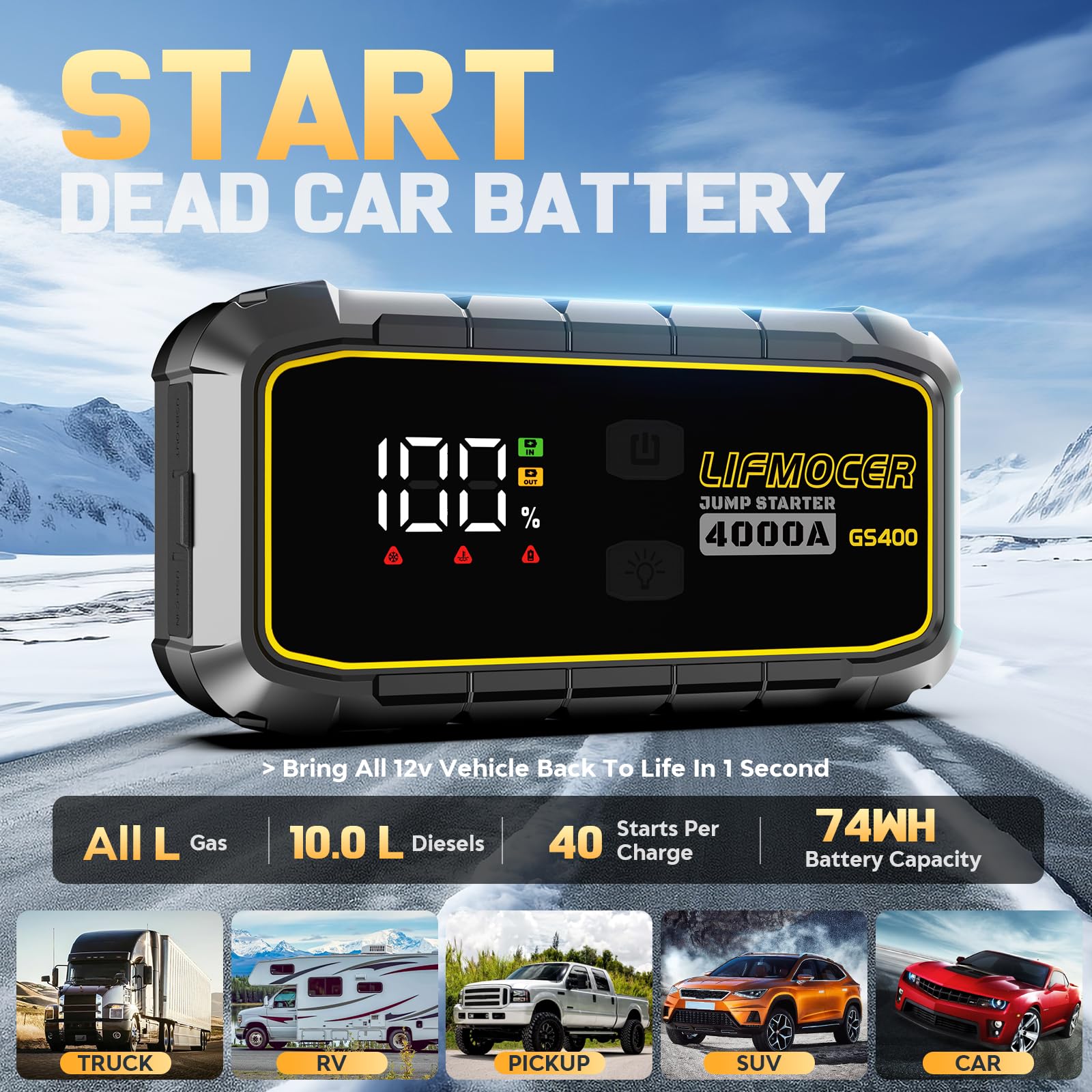 GS400 smart jumper cables with safe, reliable boost connections.