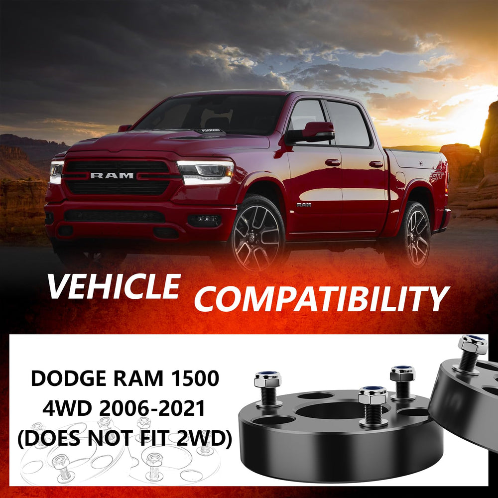 Dodge Ram 1500 with lifted front using Lifronkit spacer.