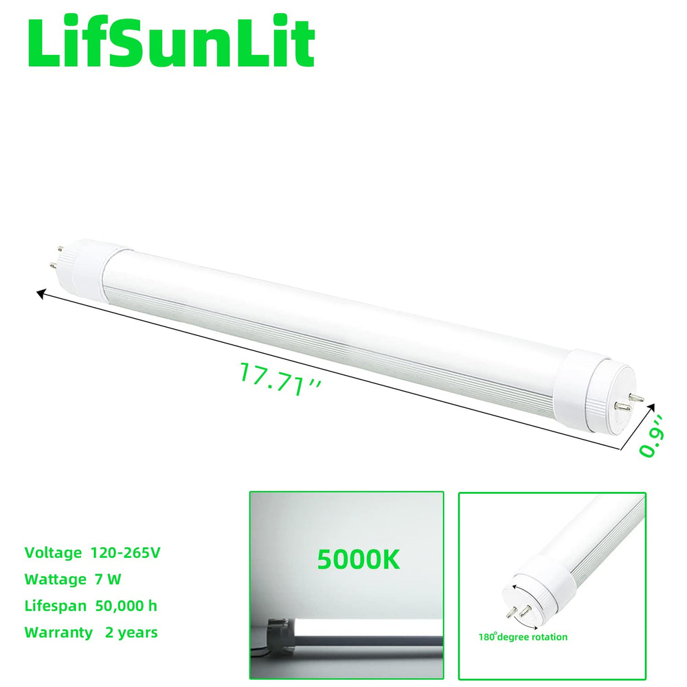 LifSunLit F15T8 bulb with frosted cover for soft, even glow.