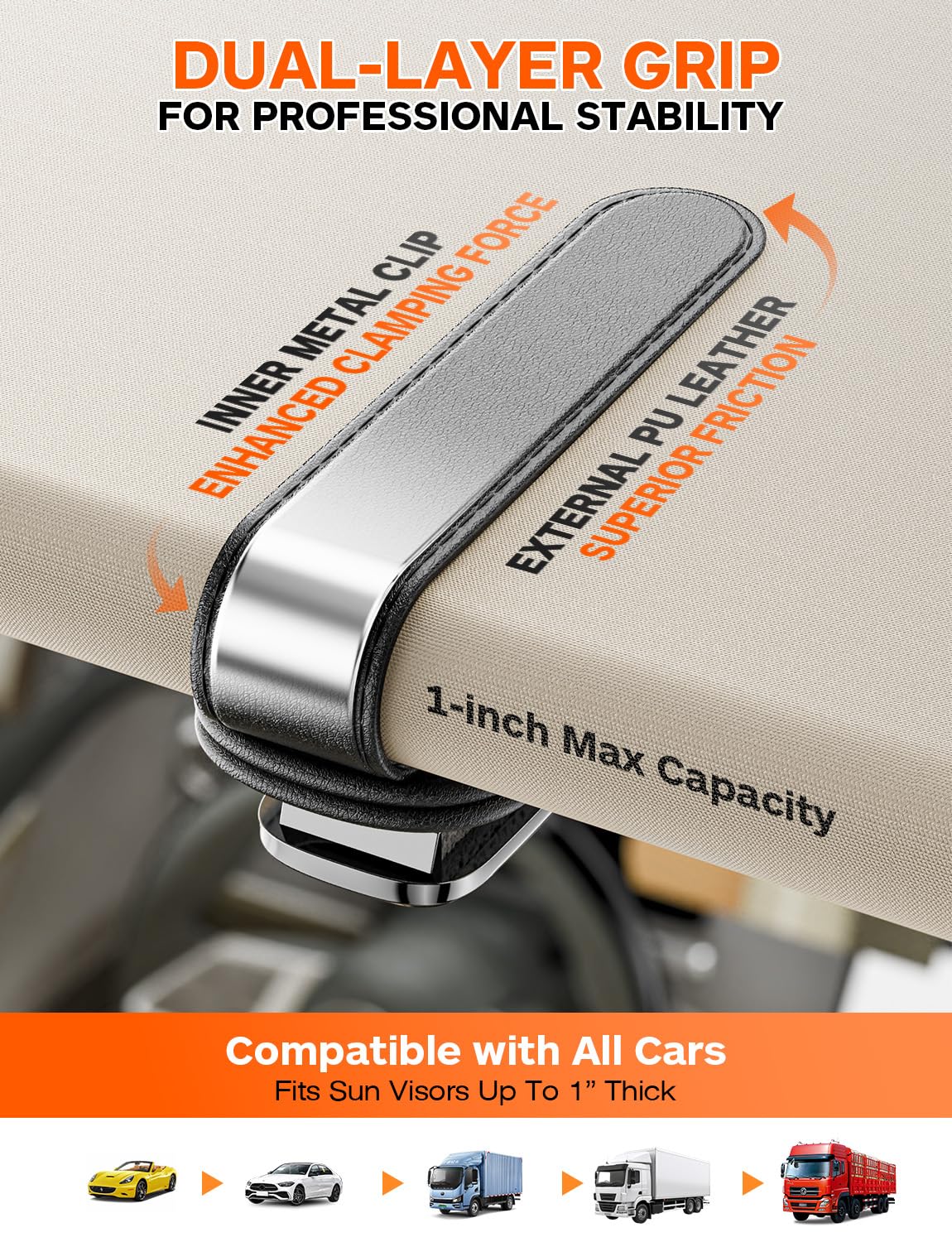 LiftRemote durable metal clip with leather wrap reduces visor wear on rough roads.