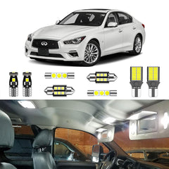 LIGHSTA interior dome lights illuminate Infiniti Q50 cabin with bright 6000K white glow.