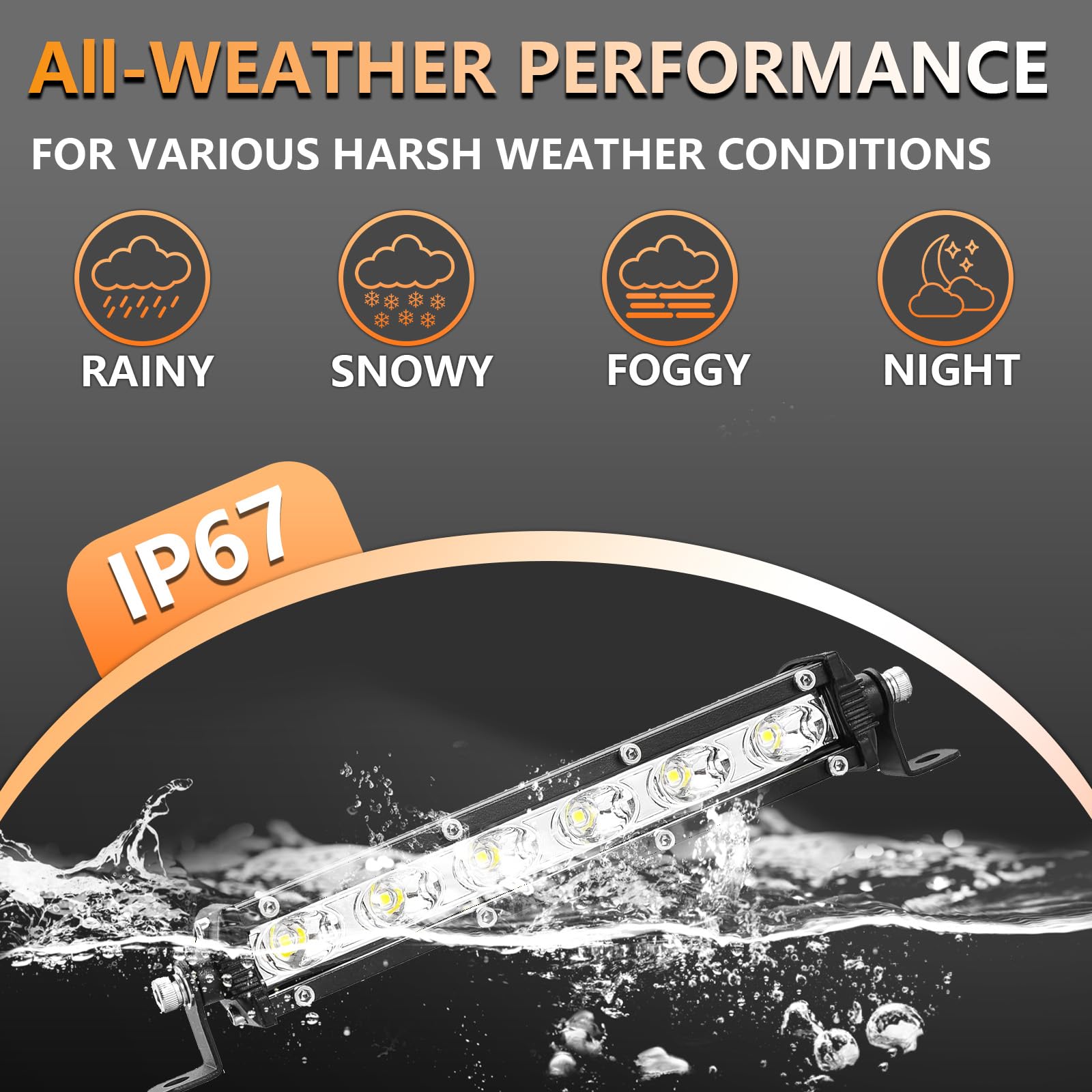 LightBoss Slim LED Bar 7inch IP67 design withstands rain and dust