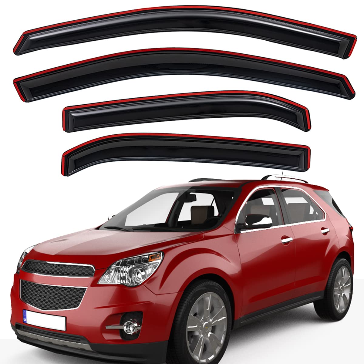 Lightronic front window deflector in dark smoke for airflow and glare reduction.