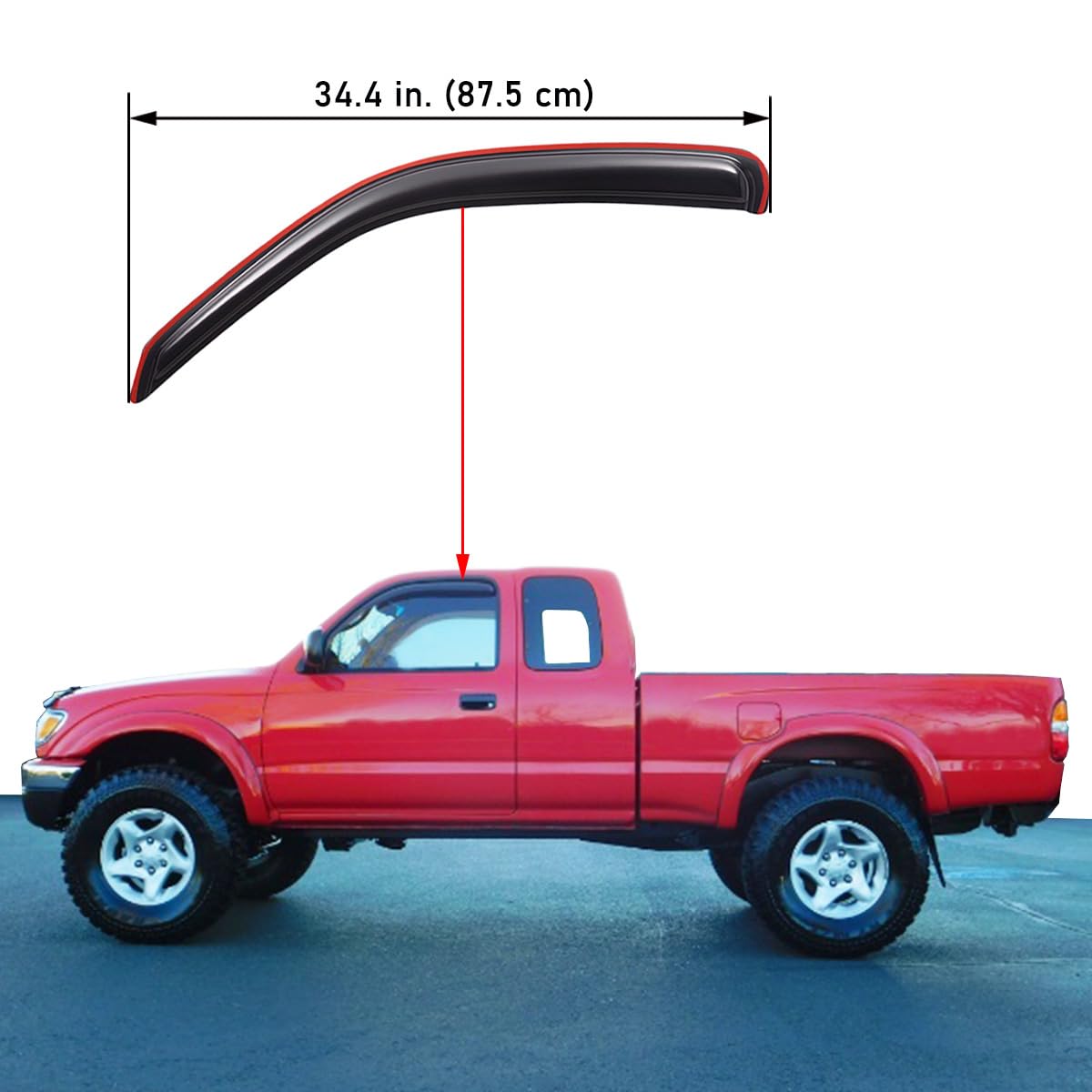 Lightronic Tacoma window visor side view shows rain guard and debris protection.