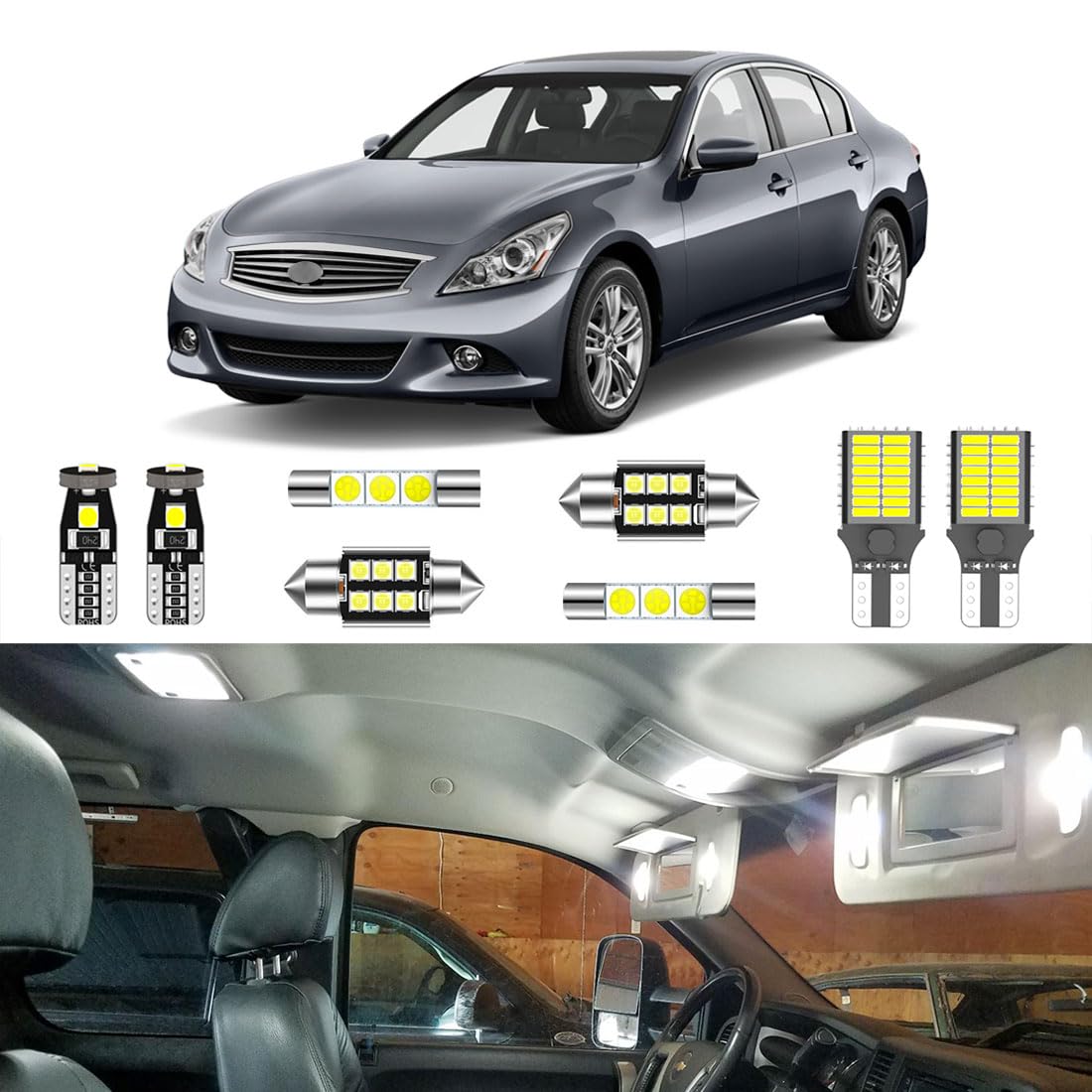 LIGHSTA 12-piece LED interior kit brightens Infiniti G35/G37 cabin for clearer night visibility.