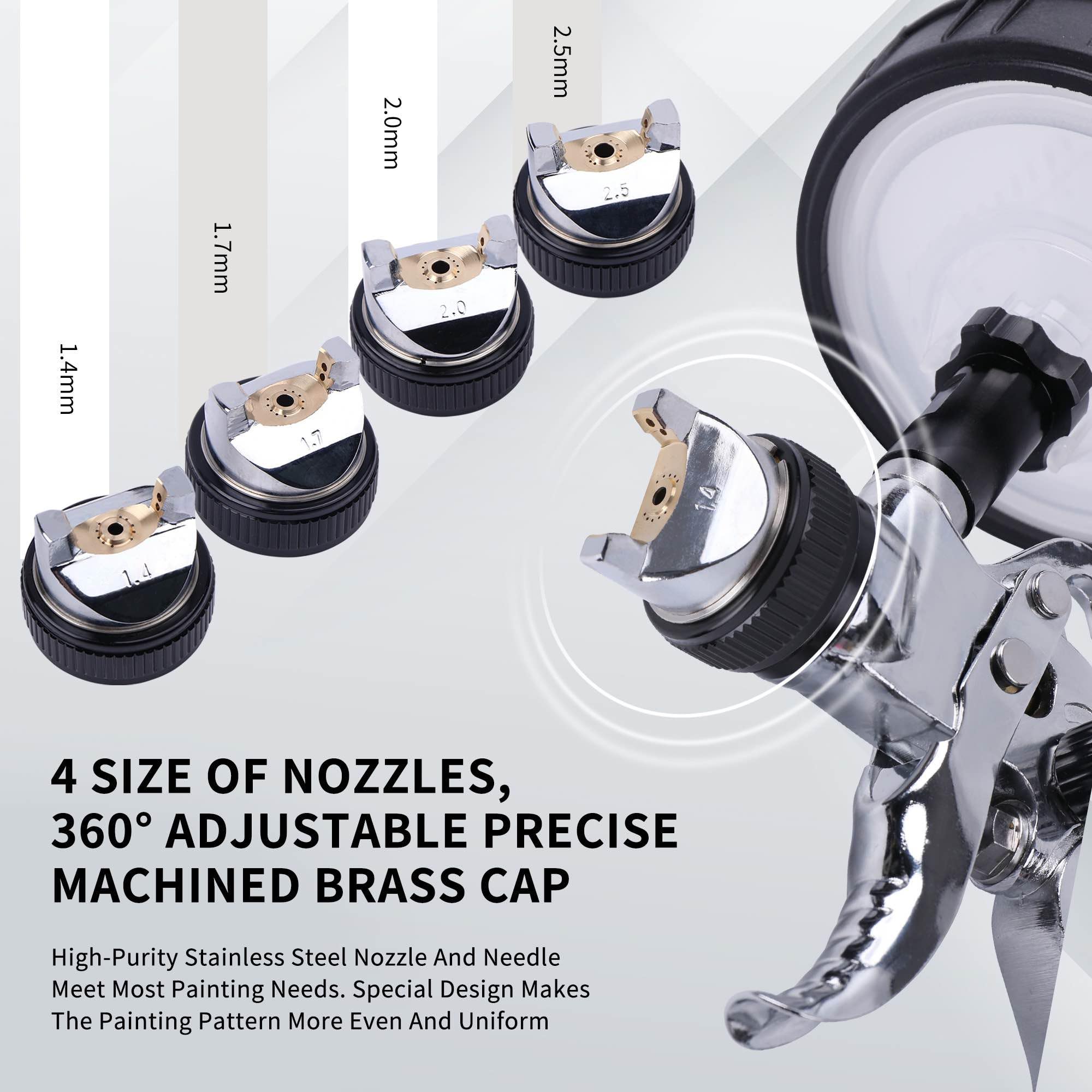 Liliantus stainless steel nozzles set delivers smooth, even spray.