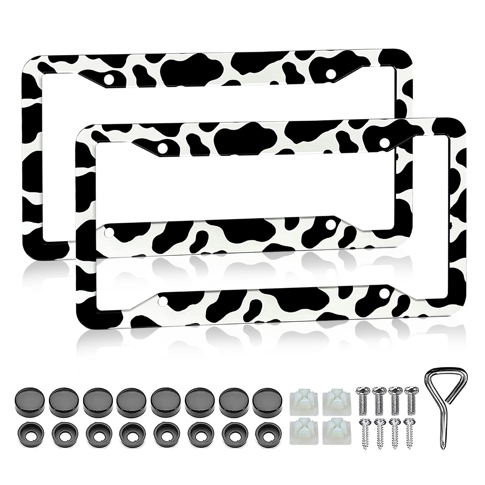LIN KANG cow print license plate frame pack 2 adds bold, durable style.