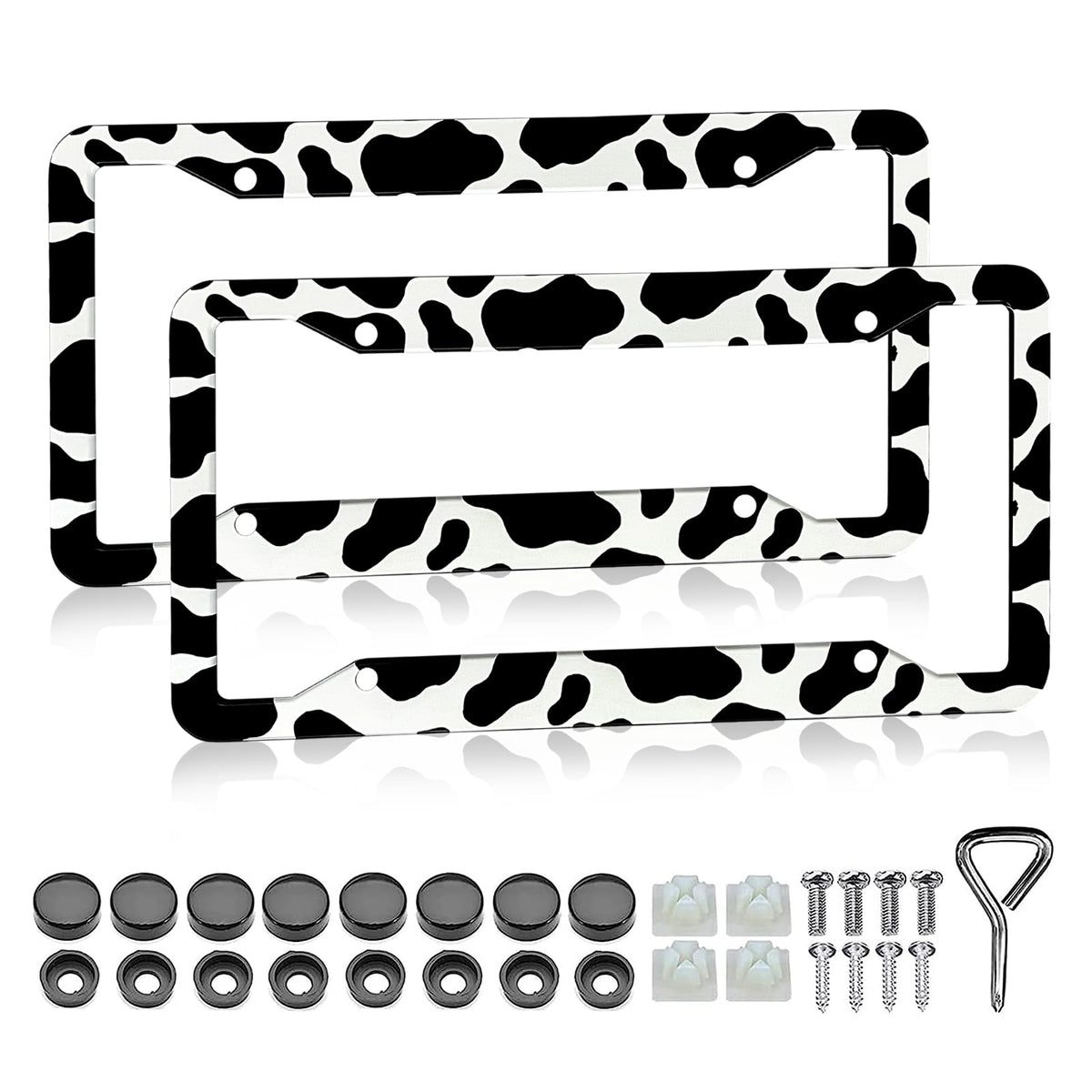 LIN KANG cow print license plate frame pack 2 adds bold, durable style.