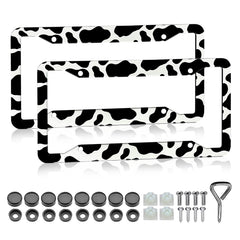 LIN KANG cow print license plate frame pack 2 adds bold, durable style.