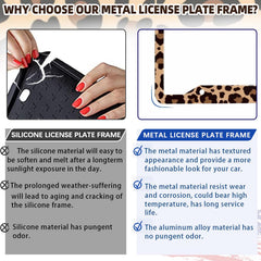 LIN KANG leopard print license frame aluminum construction resists rust.