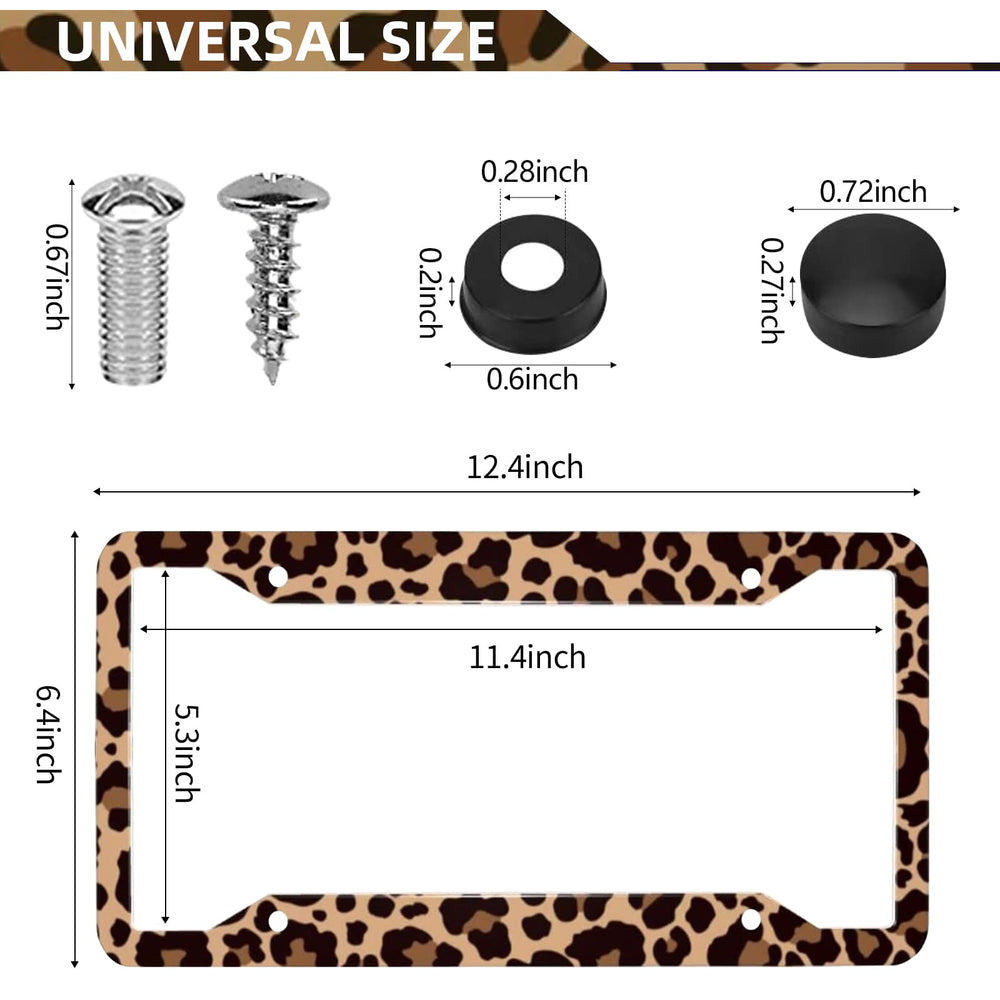 LIN KANG leopard print license frame back view complements vehicle style.