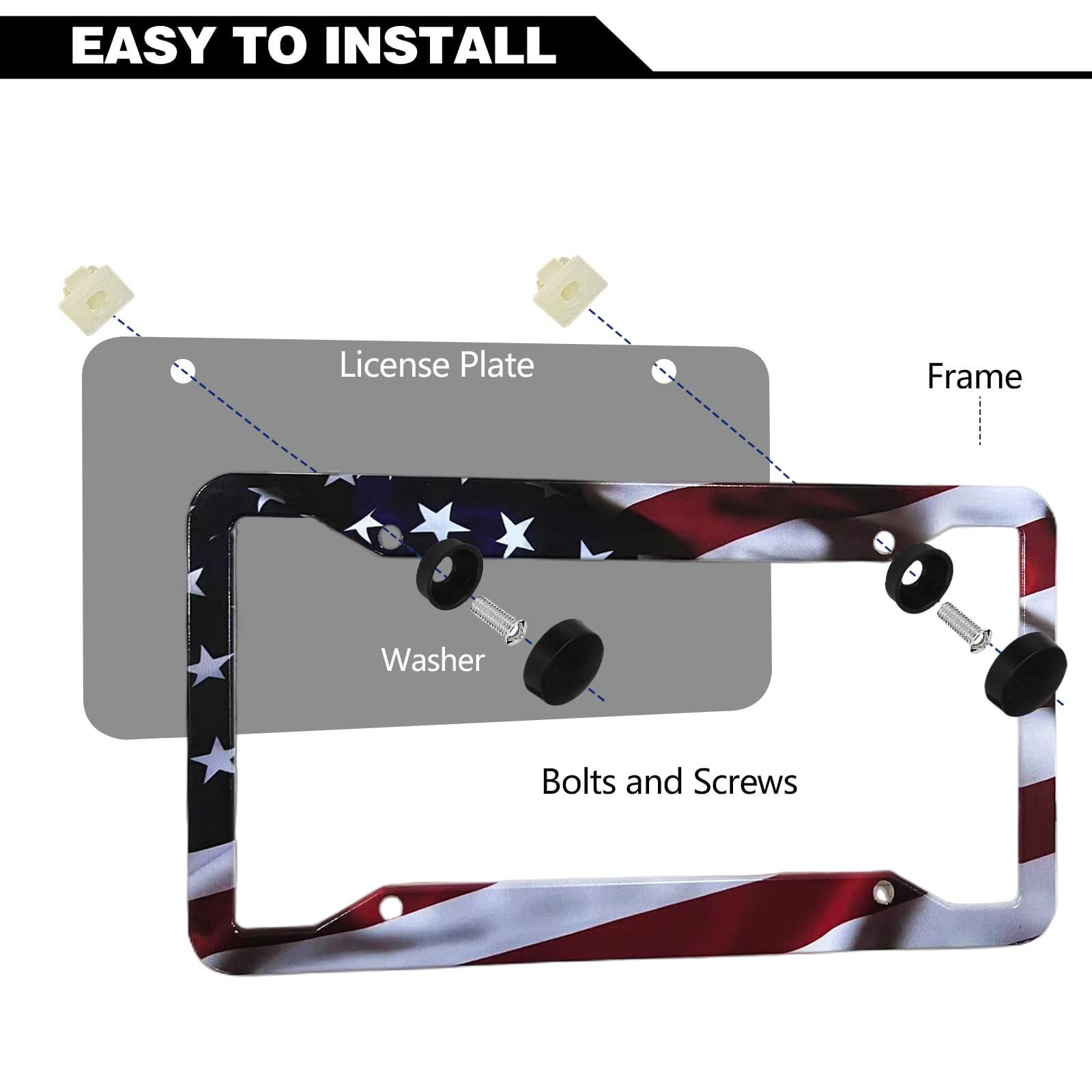 LIN KANG US flag glossy frame adds a sleek patriotic touch to your plate.
