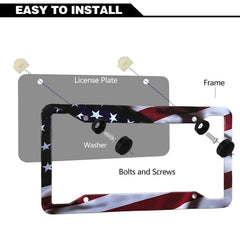 LIN KANG US flag glossy frame adds a sleek patriotic touch to your plate.