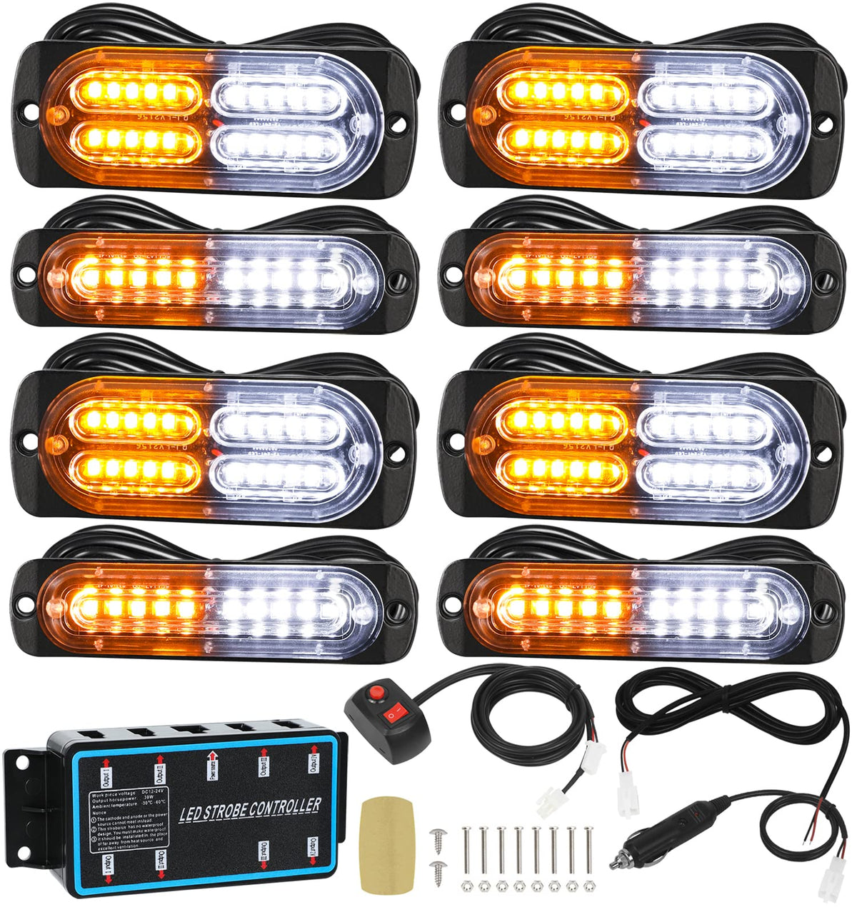 LINKITOM 8pcs strobe lights front view for high visibility on the road.
