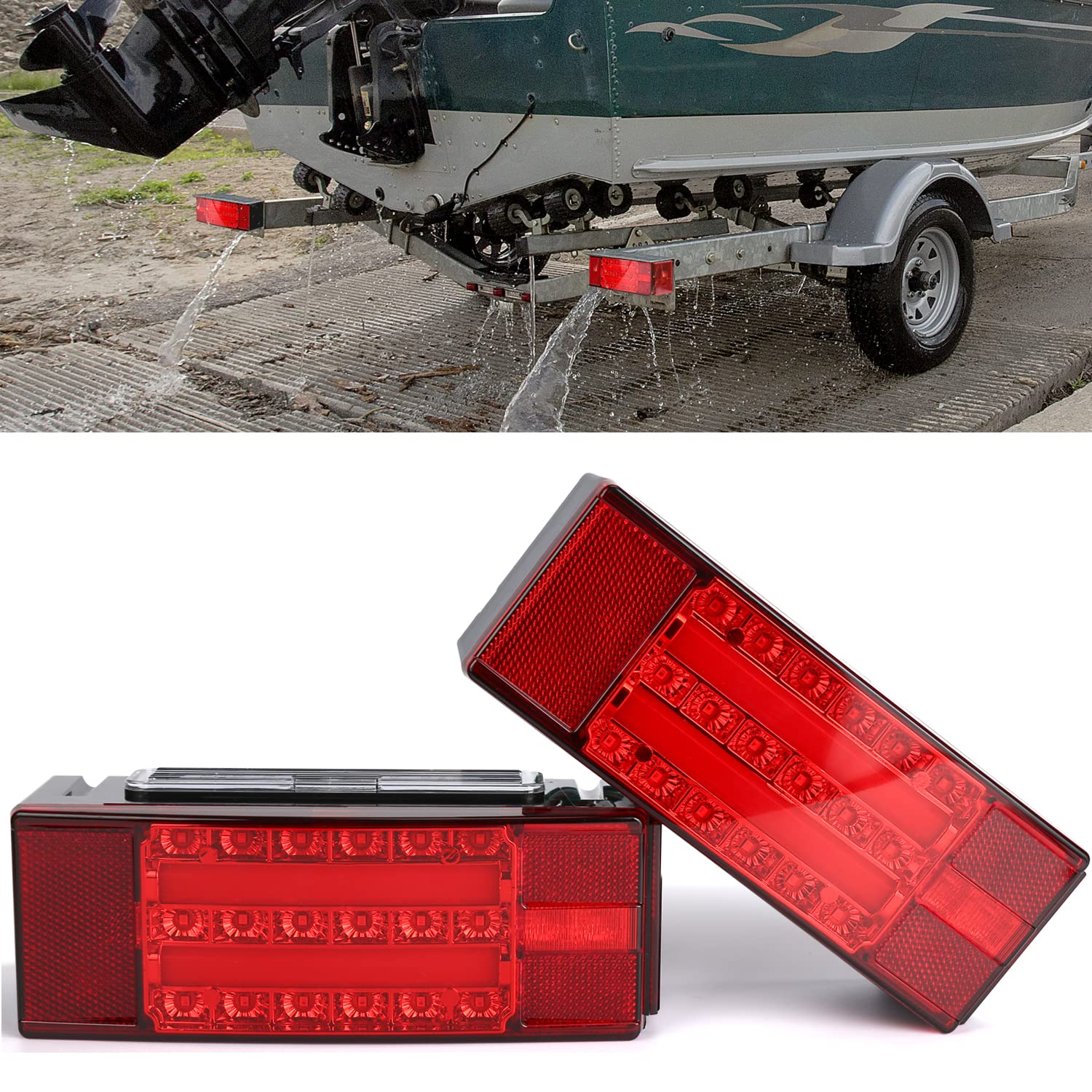LINKITOM Halo Rectangle Trailer Light left side with stop and turn functions for 12V systems.