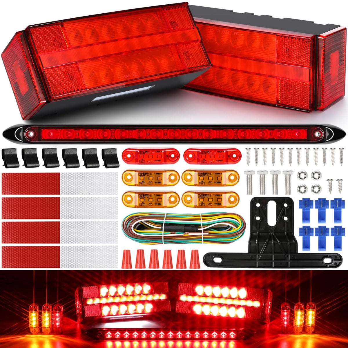 LINKITOM LED submersible rectangular tail light front view for improved trailer visibility