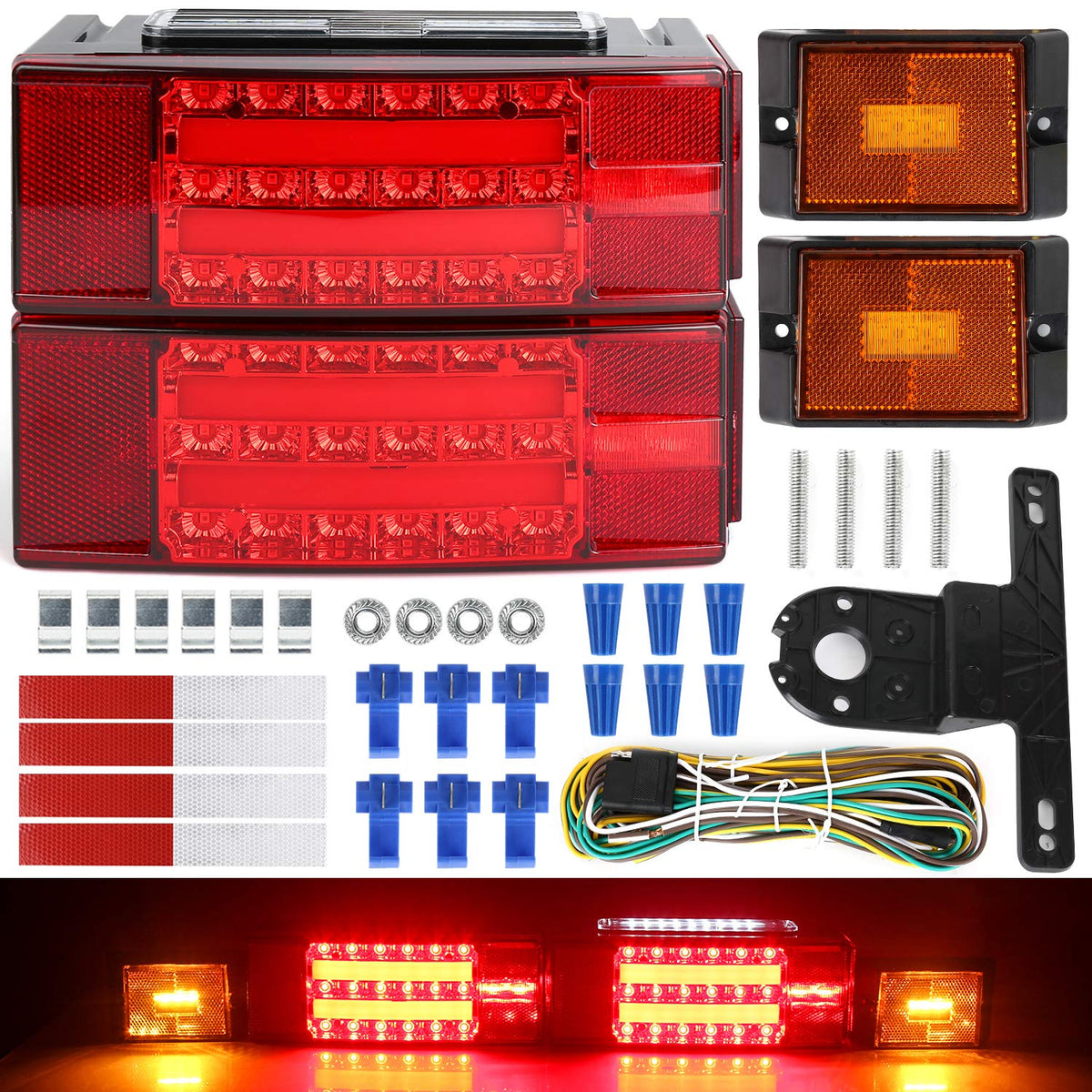 LINKITOM Submersible LED Trailer Light Kit front view showcases halo brake lights for enhanced visibility.