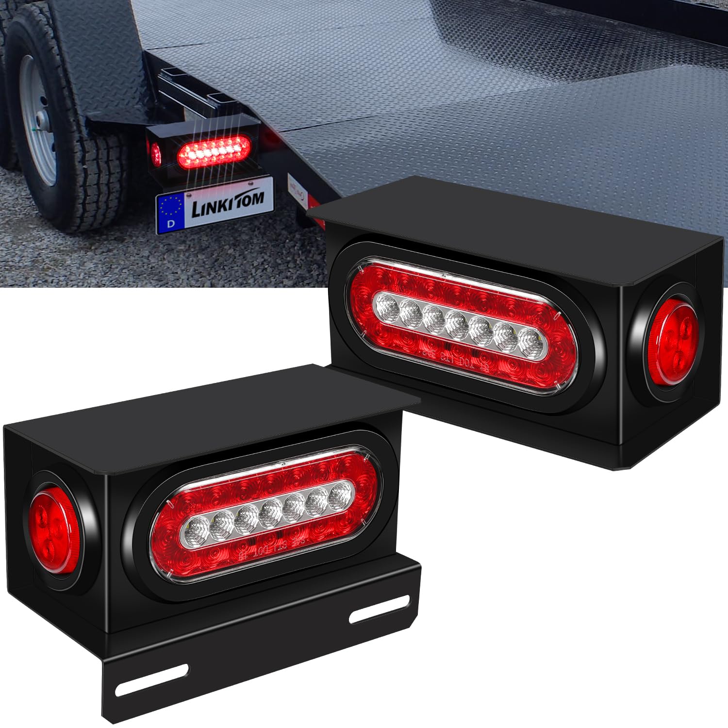 Linkitom welded-mount steel box with 6in oval LED tail lights enhances trailer visibility