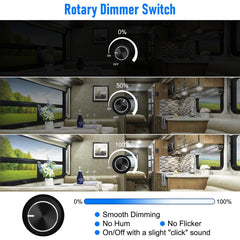 Linkstyle 12V dimmer switch in use with a dimmed LED light for ambiance.