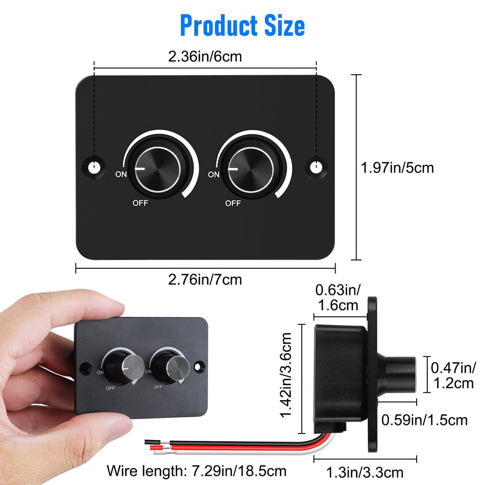 Linkstyle 12V dimmer switch panel-mounted in a compact dashboard for easy access.