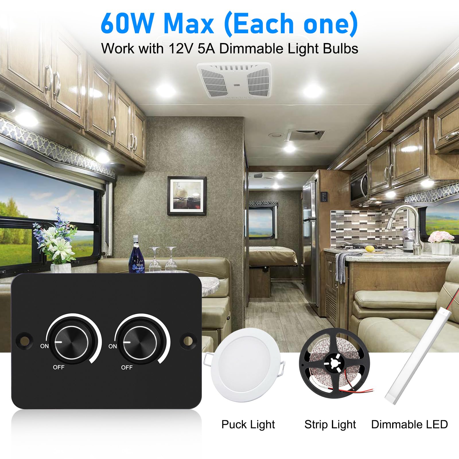 Linkstyle 12V dimmer switch side panel demonstrates compact, space-saving design.
