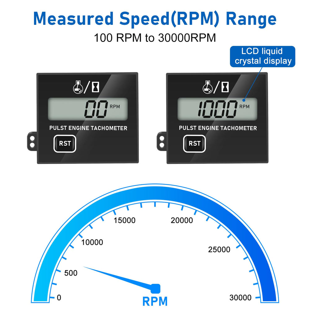 Linkstyle chainsaw tachometer shows RPM for 2- and 4-stroke engines.