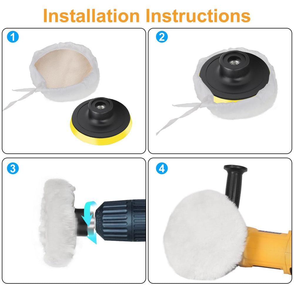Linkstyle drawstring keeps pads snug on most 7-inch polishers