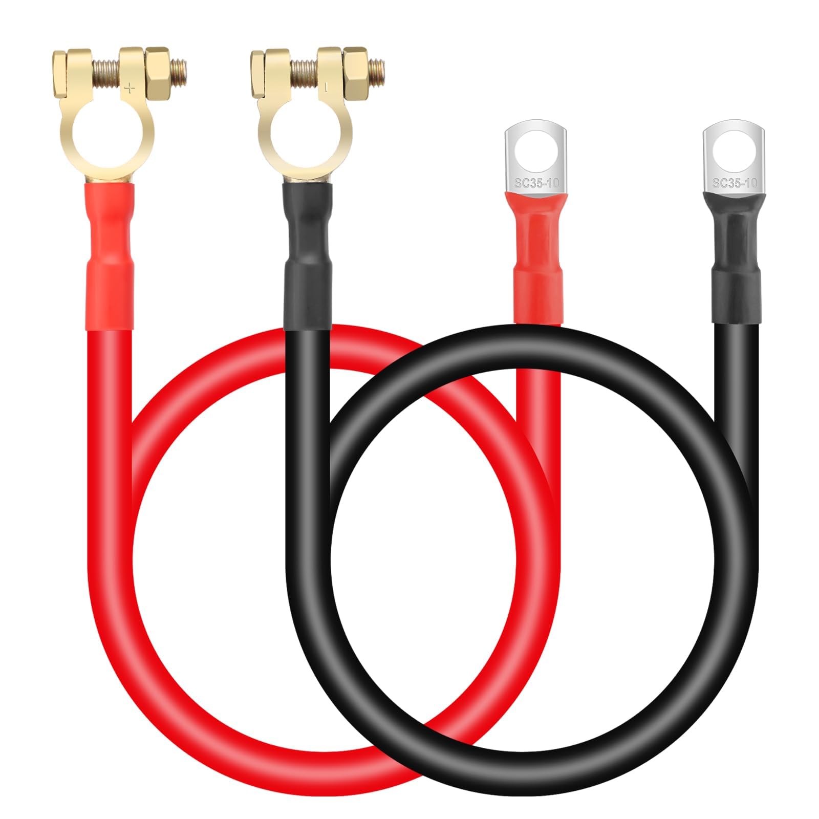 Linkstyle 2AWG red battery cable close-up with clamps for high-current connections