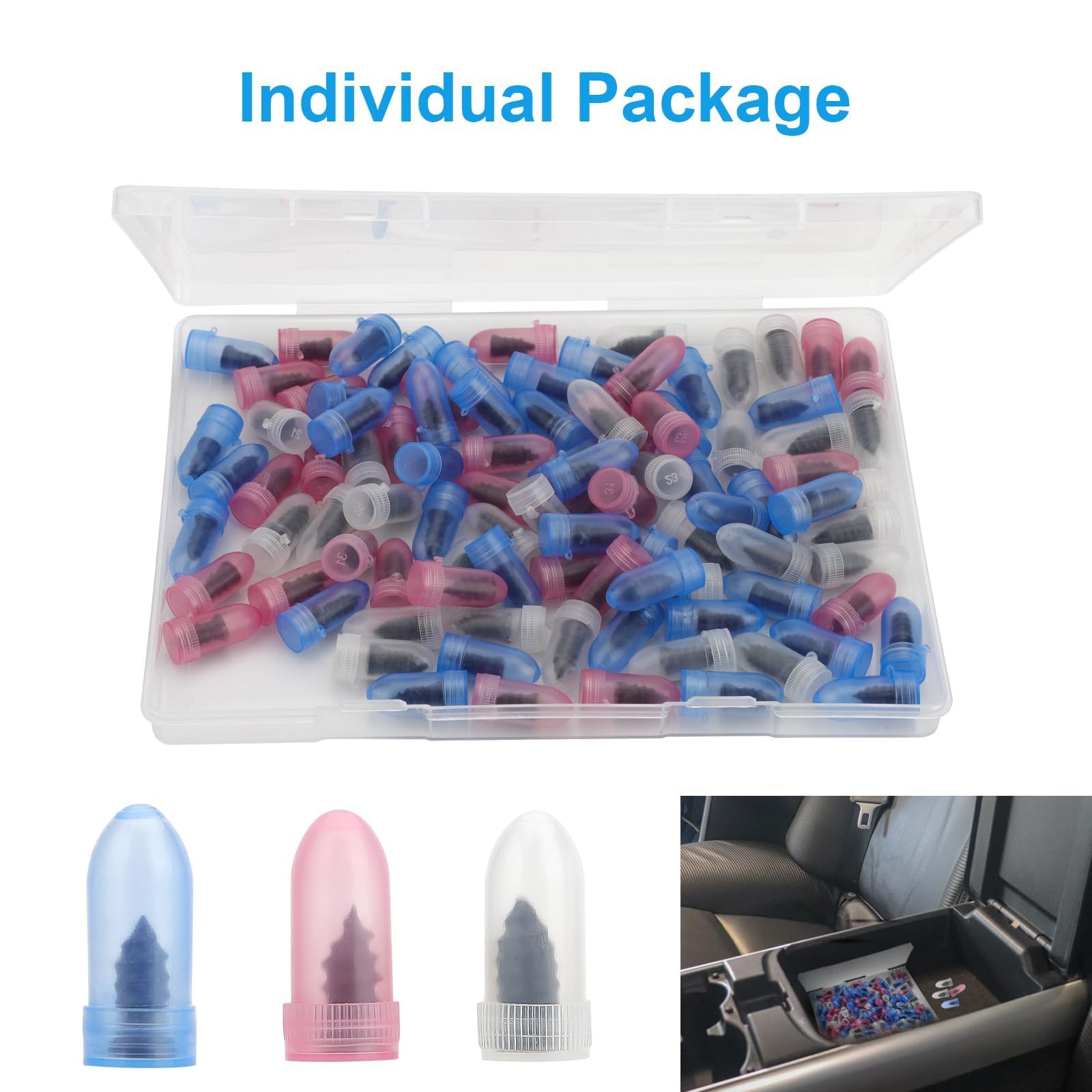 Linkstyle storage caps and color-coded capsules for organized tool kit.