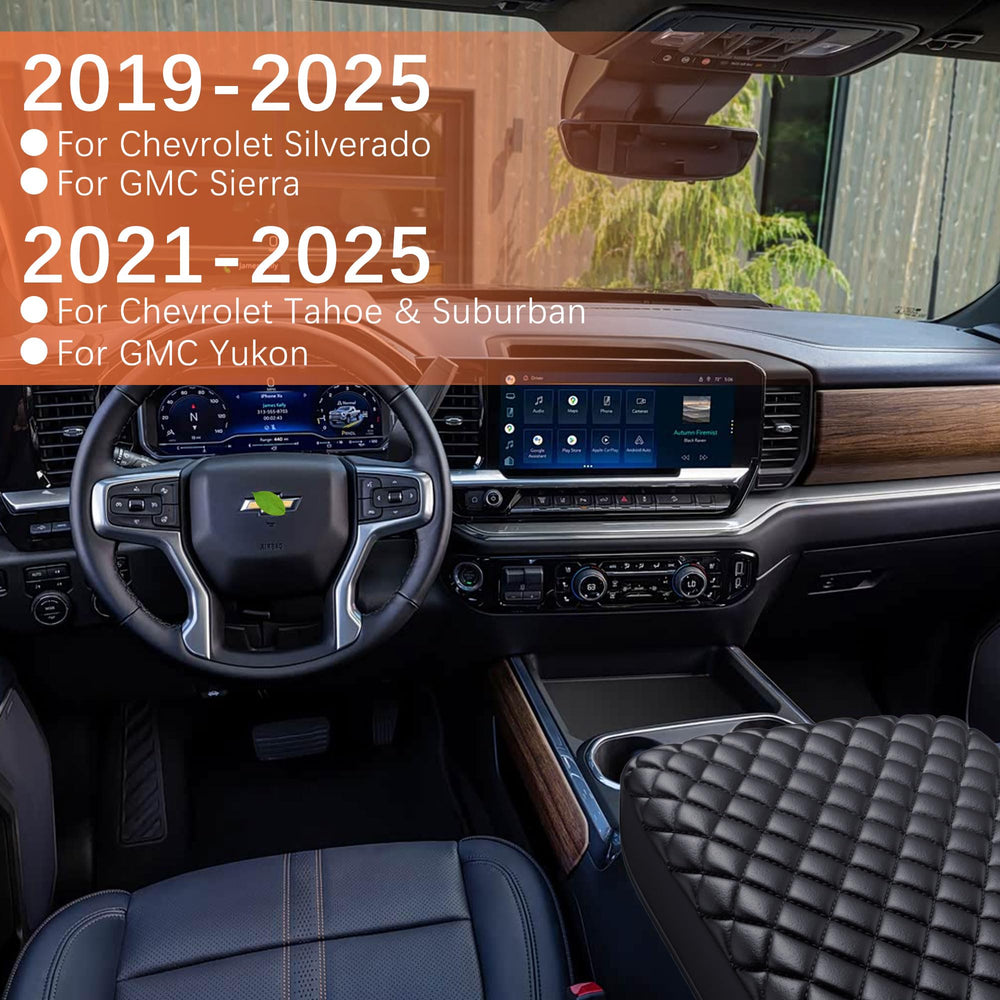 LINOAH center console cover for GMC Sierra highlights snug fit and interior protection.