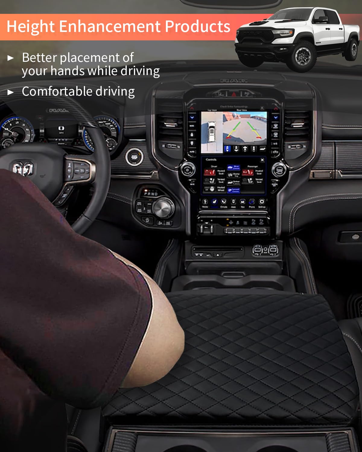 LINOAH rear view showing compatibility with 5th-gen RAM center console.