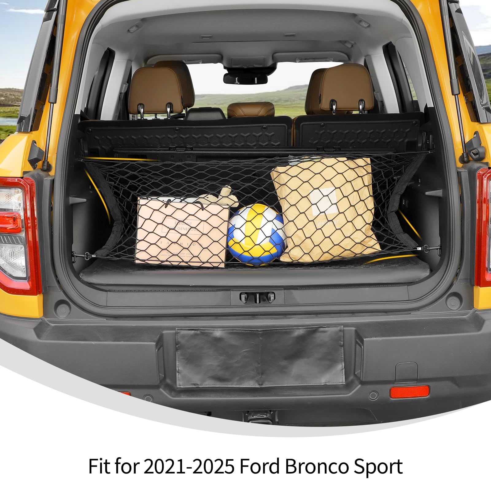 Durable polypropylene cargo net resists tearing for everyday use in busy vehicles.