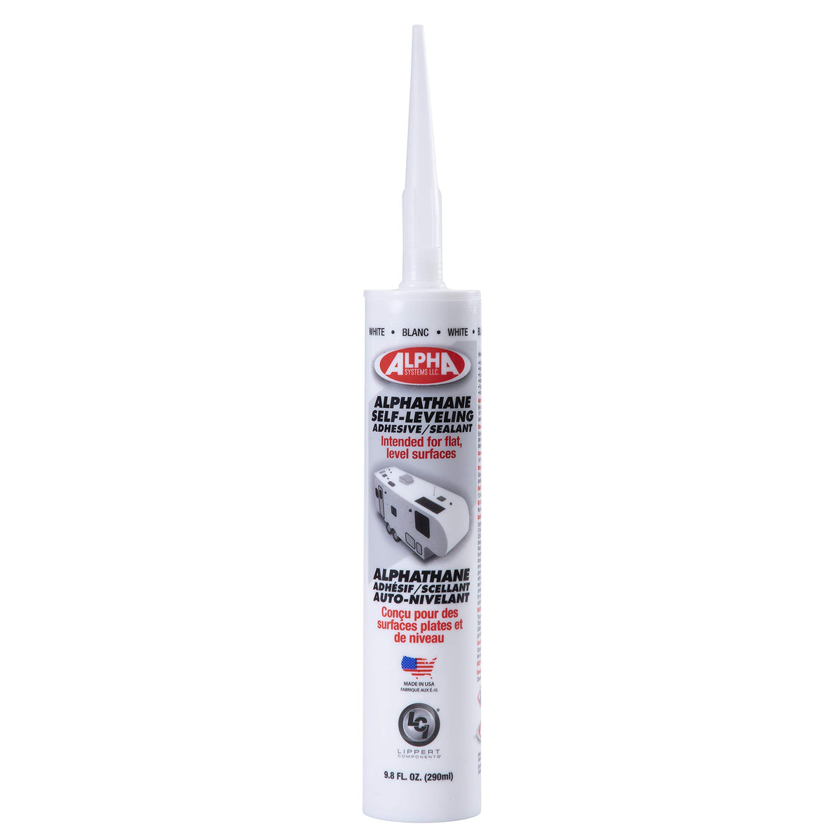 Lippert Alpha 5121 sealant tube for RV roofs offers strong adhesion