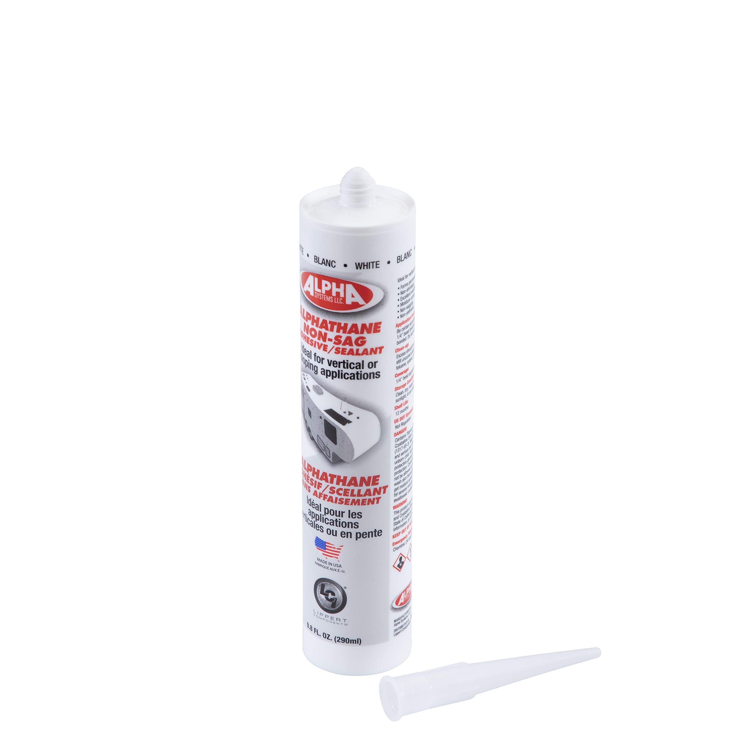 Lippert Components Alphathane sealant shown on RV seams for durability.