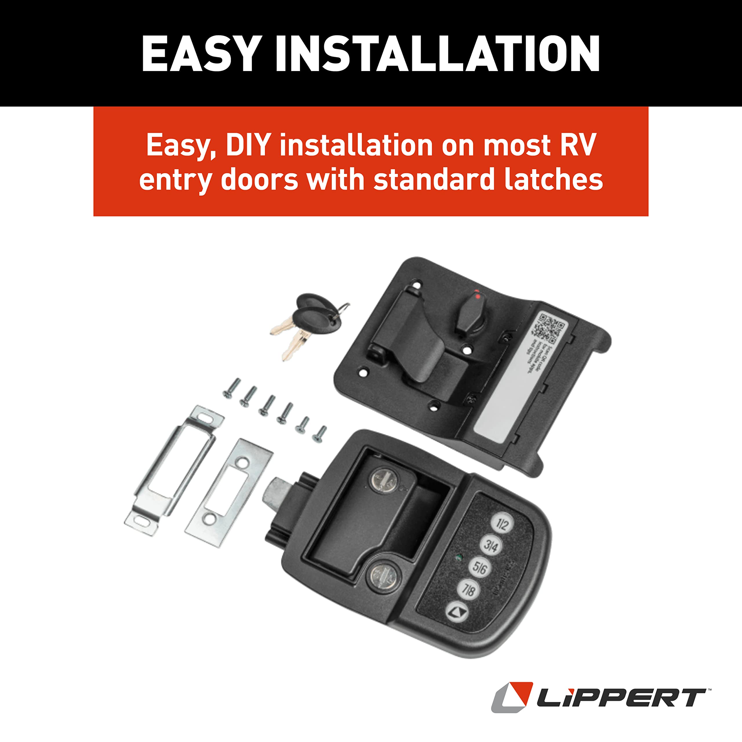 Exterior view of Lippert lock installed on an RV door