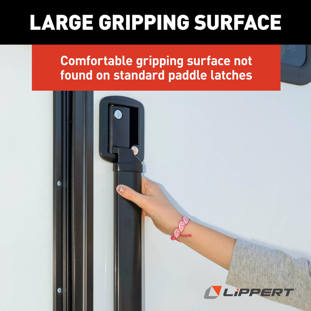 Lippert LatchXtend compatible with right-handed doors featuring a paddle latch.