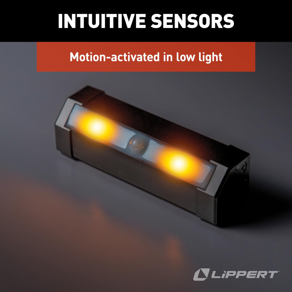 Lippert step light uses AA batteries (not included) for flexibility.