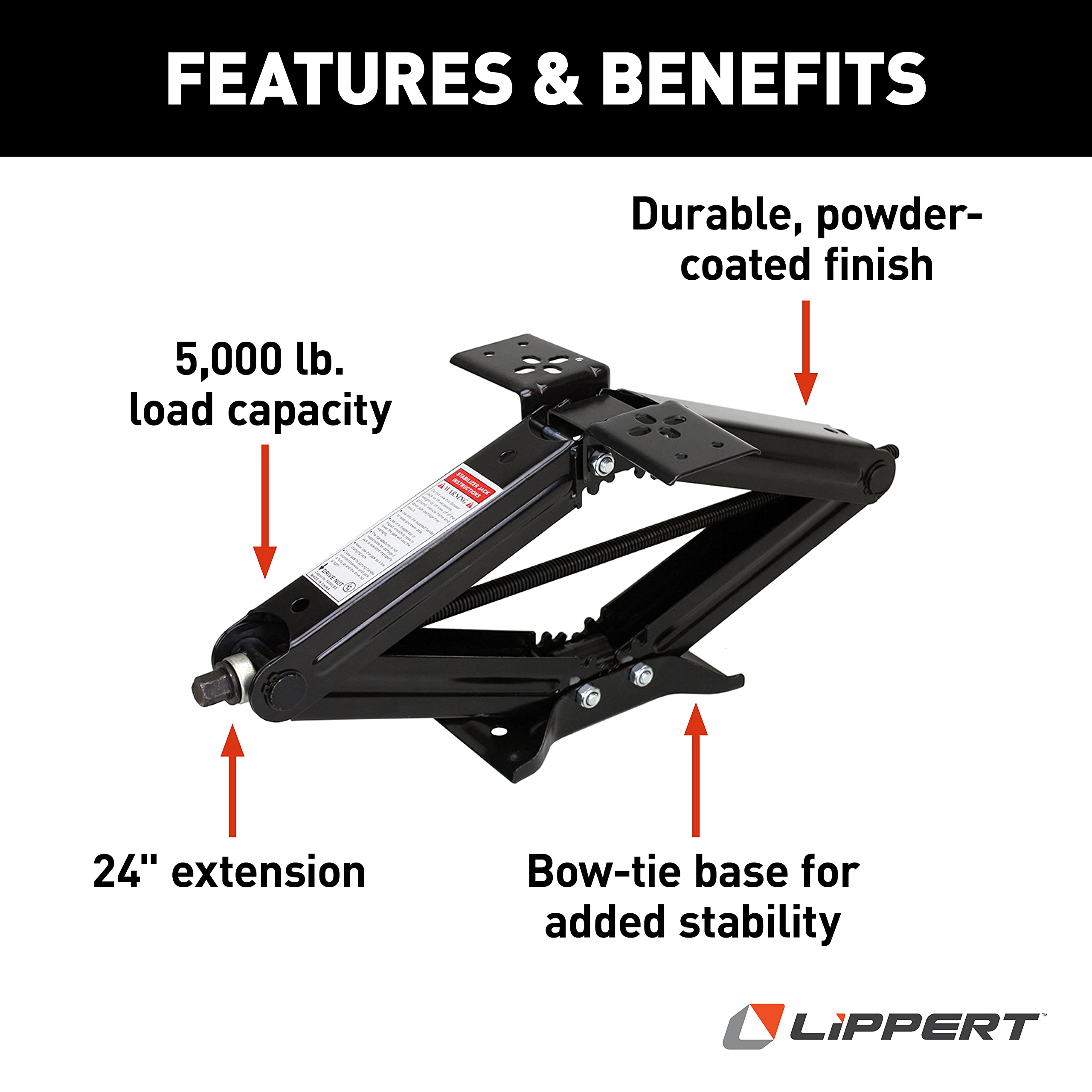 Lippert scissor jack kit bolt-on installation for quick upgrades.