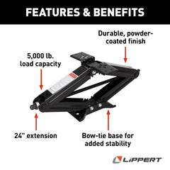 Lippert scissor jack kit bolt-on installation for quick upgrades.