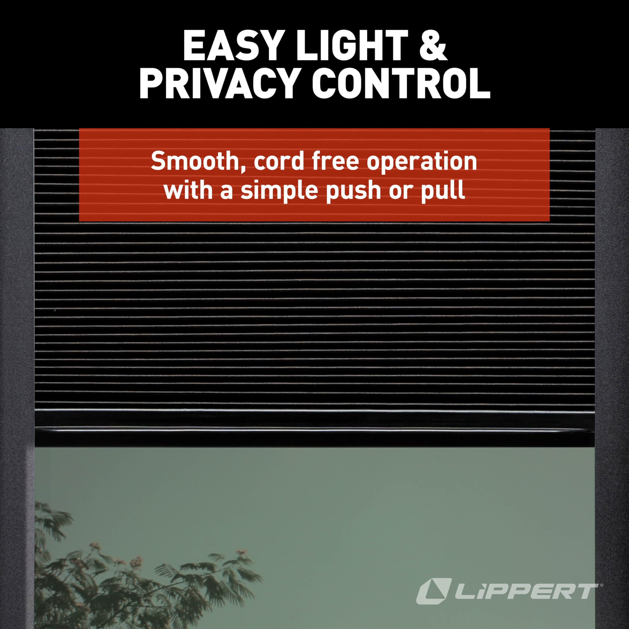 Lippert Thin Shade EcoCell sun-blocking coverage on window